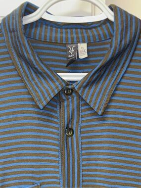 IBEX “The Art of Wool" Collection Striped Merino Short Sleeve Button Shirt sz XL
